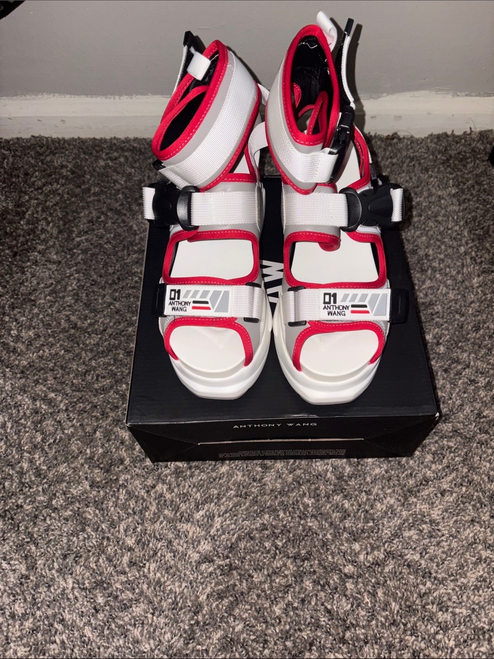Anthony Wang White and Red Women's Platform Sport Sandals